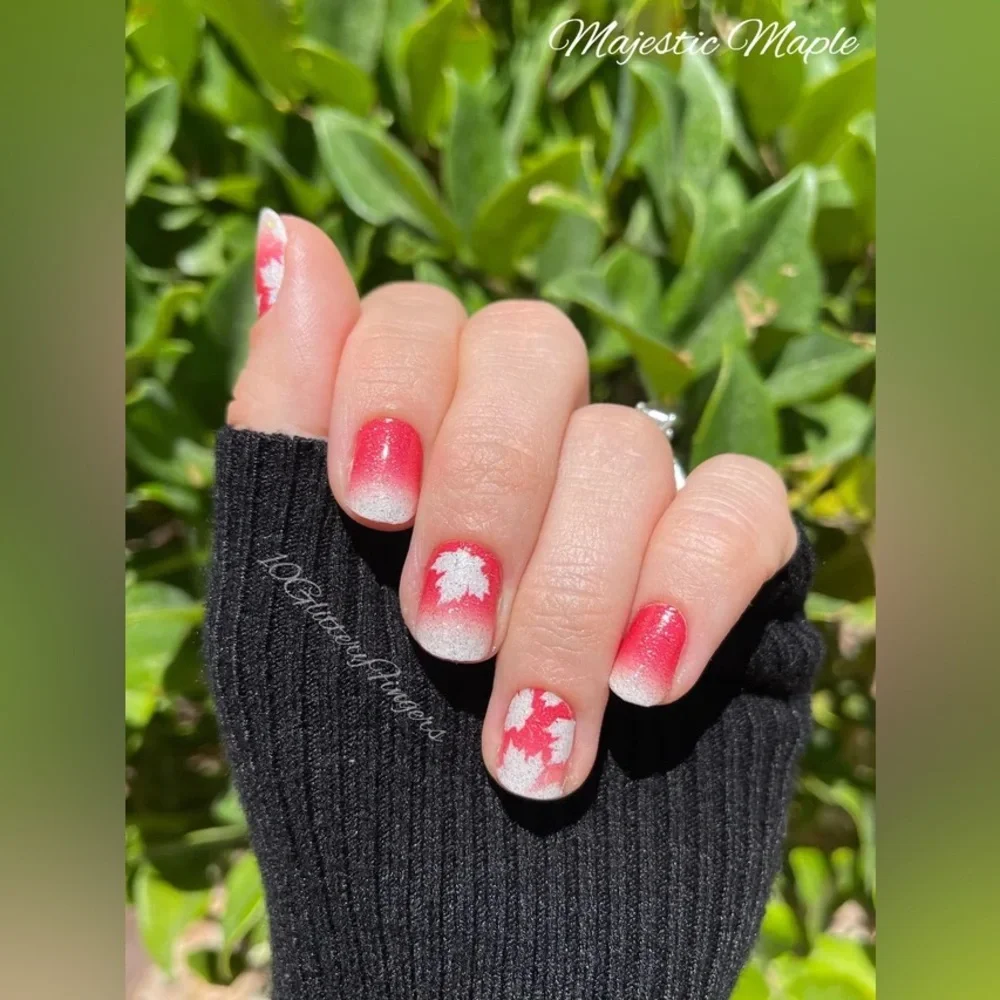 Color Street Majestic Maple Nail Strips - Red and Silver Glitter